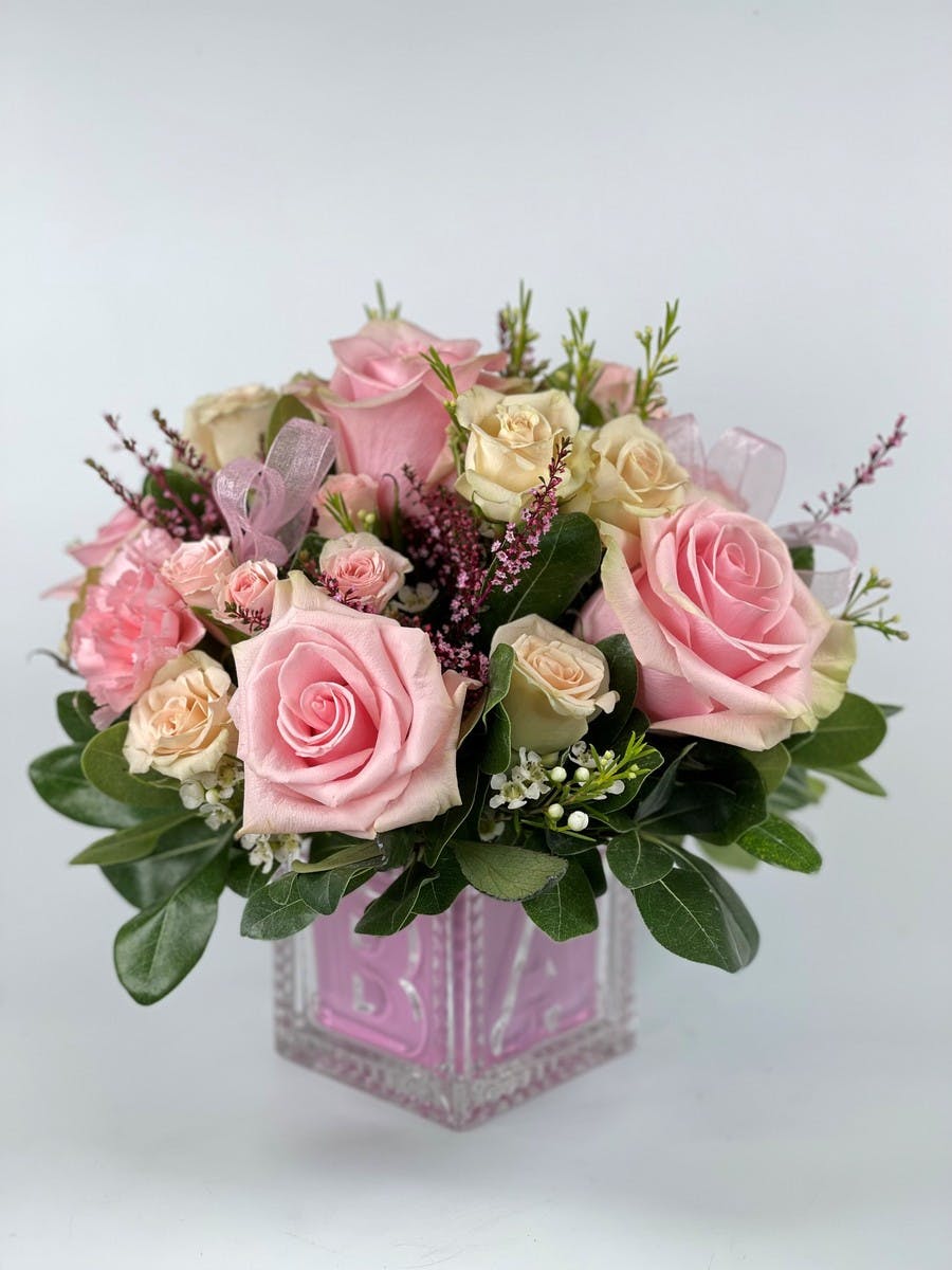 Crystal Baby Block Pink Salinas (CA) New Baby Flowers Delivered